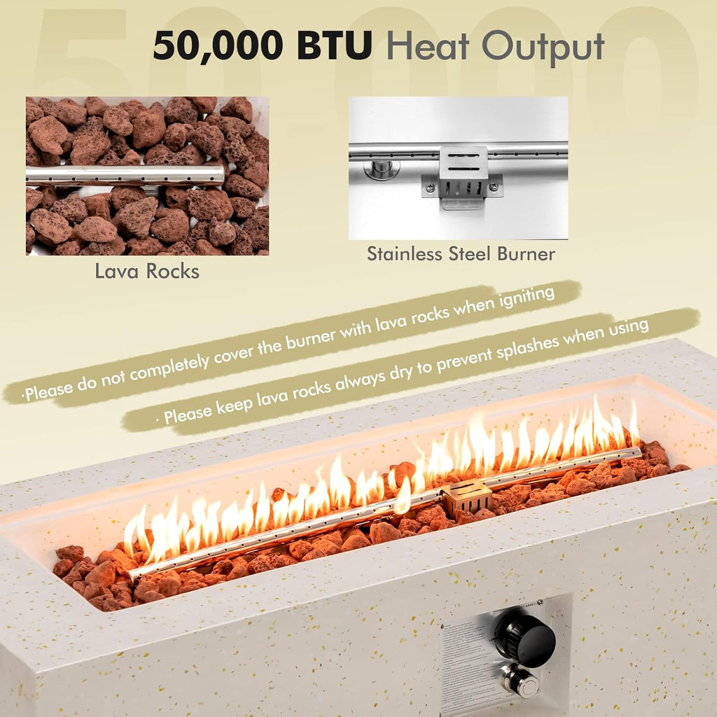 Giantex Propane Fire Pit Table, 50,000 BTU Terrazzo Gas Fire Table w/Simple Ignition System & Stainless Steel Burner, Protective PVC Cover, CSA Certified, 42' Outdoor Firepit for Patio, Yard, Garden