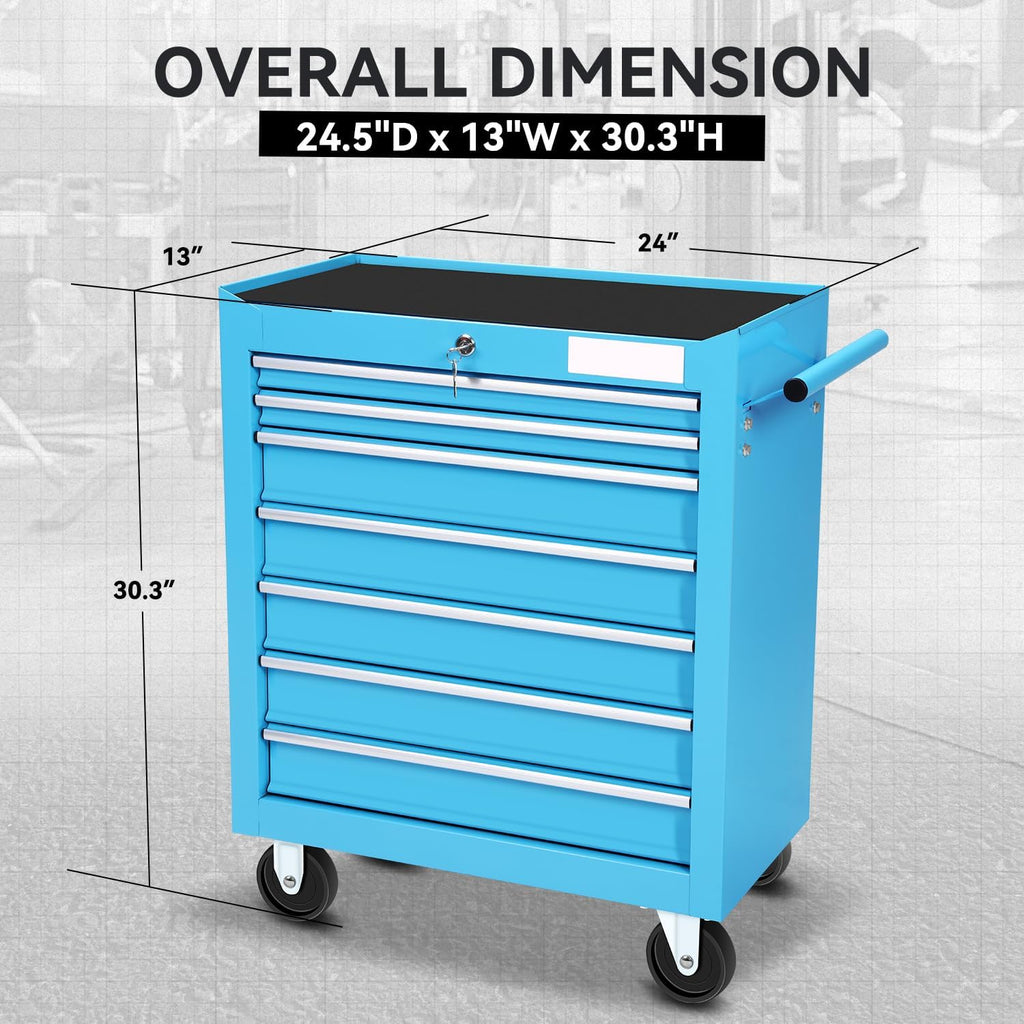 Auto Dynasty 7-Drawer Heavy-Duty Rolling Tool Trolley Tray with Ball-Bearing Slides, Corrosion-Resistant Finish, and Swivel Casters for Ultimate Workshop Organization