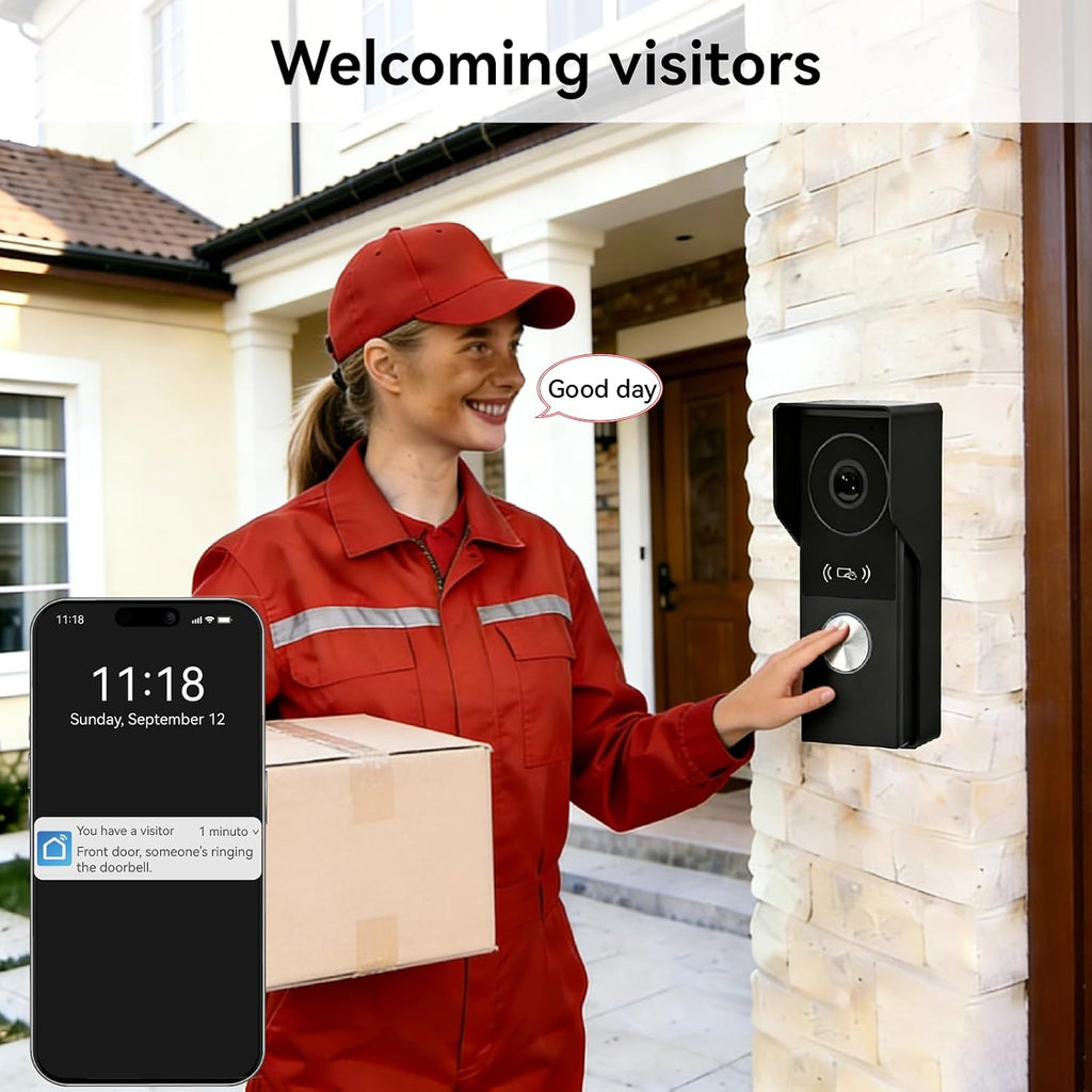 2 Wires Video Door Phone intercom doorbell System, 7 Inch Touch Screen Monitor, 1080P, Remote Unlock, Human Detection, Two-Way Audio, Night Vision, Waterproof, RFID Access Control
