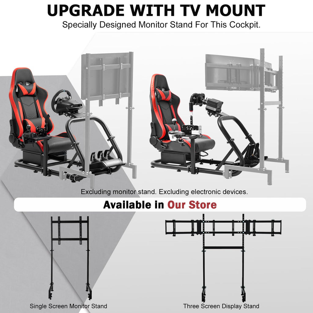 Marada Racing Sim Cockpit Stand with comfortable Seat Fit for Logitech G27 G923 G920,for Thrustmaster, Large Round Tube&Adjustable Professional Driving Race Mount,Wheel Pedal Handbrake Not Included