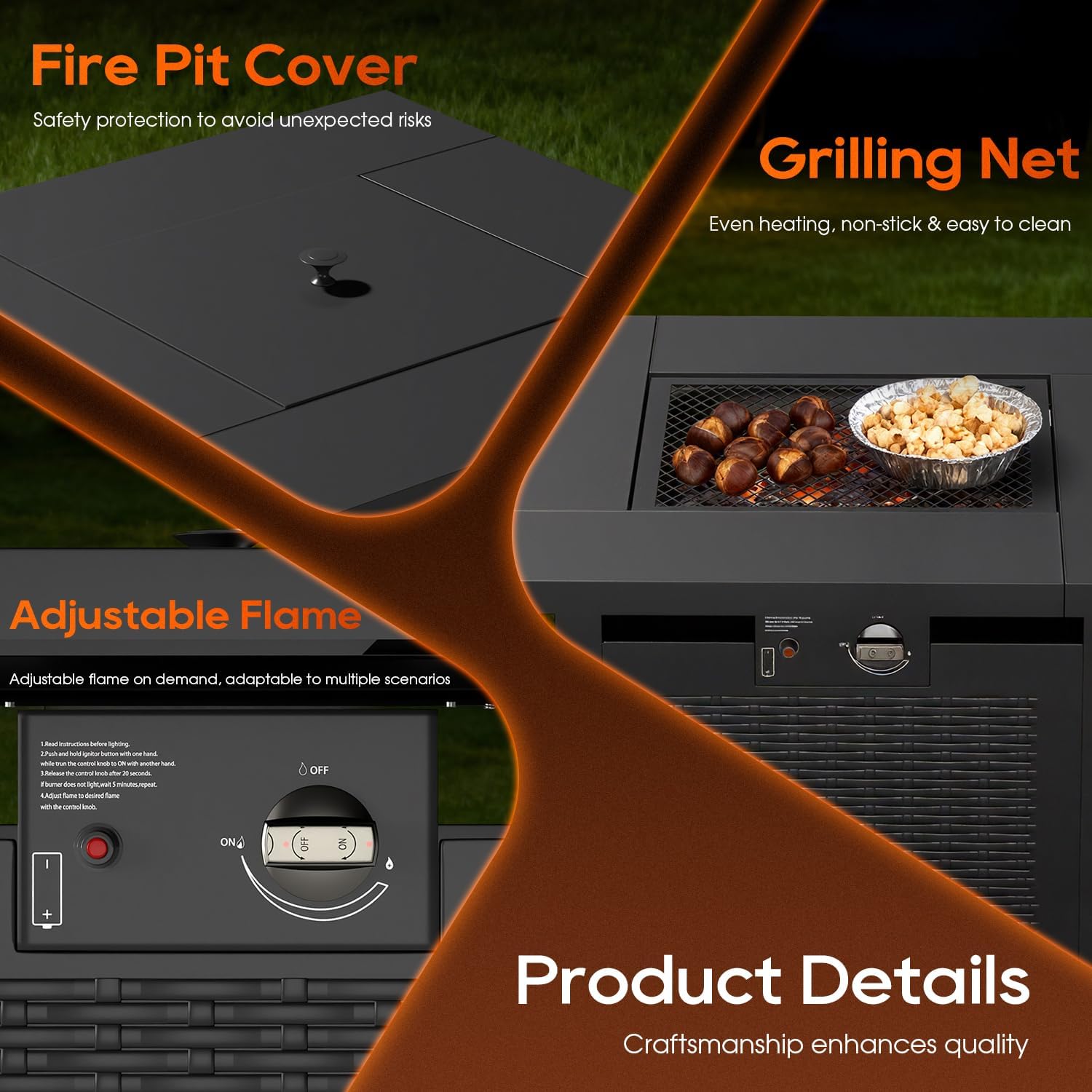 FDW 28-Inch Square Outdoor Propane Fire Pit Table, 50,000 BTU CSA Listed Gas Firepit with Lid & Lava Rock, Alloy Steel Patio Fire Pit Table for Patio Deck Garden