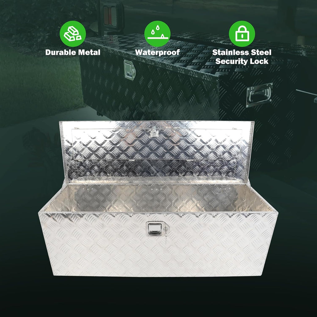 SCITOO 44 Inch Diamond Plate Truck Bed Tool Box,Heavy Duty Aluminum Crossover Storage for Most Full Size Pickups,Lockable Weatherproof Chest,Fits 44' Truck Beds,Easy Access to Load and Unload