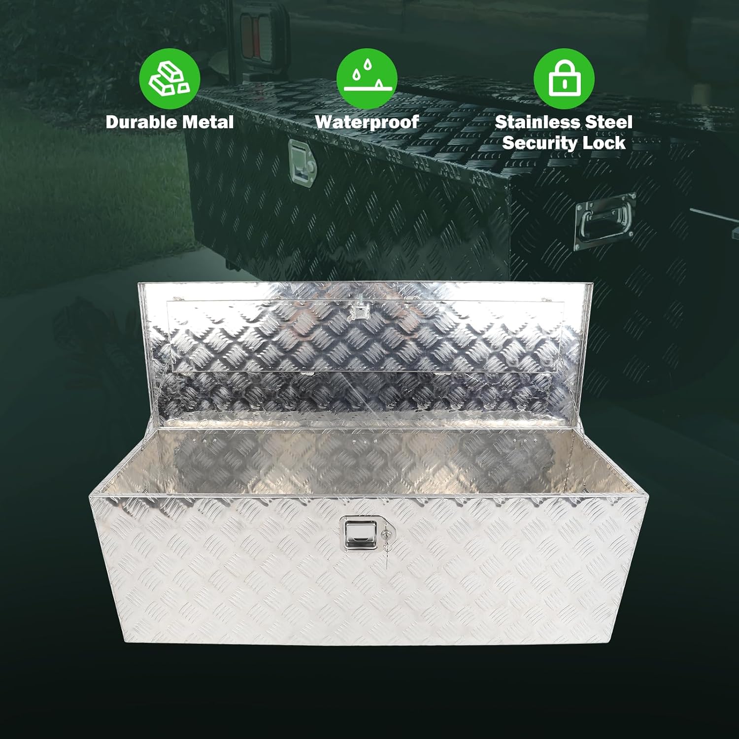 SCITOO 44 Inch Diamond Plate Truck Bed Tool Box,Heavy Duty Aluminum Crossover Storage for Most Full Size Pickups,Lockable Weatherproof Chest,Fits 44' Truck Beds,Easy Access to Load and Unload