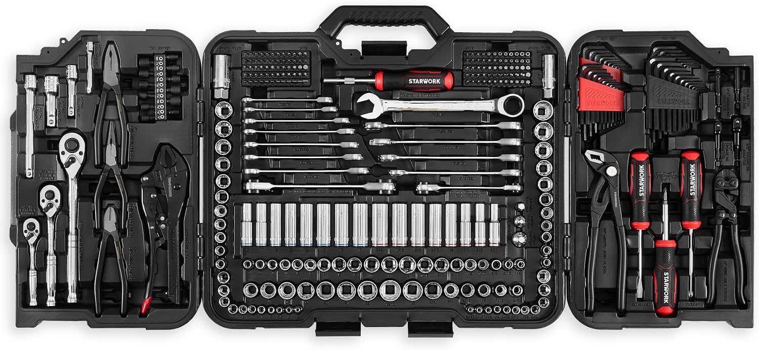 STARWORK TRUE MECHANIC 312-Piece Mechanics Tool Set and Socket Set, Professional, SAE/Metric, Mirror-Finish Sockets & Ratchet Wrenches