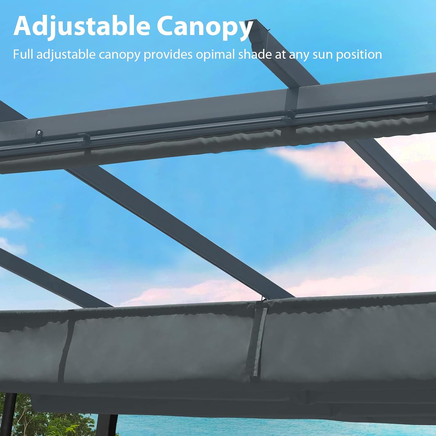 Aoodor 10 x 12 ft Outdoor Pergola with Retractable Shade Canopy, Matte Aluminum Frame, 4 Roller Shade Curtains, Grape Trellis for Patio, Backyard, Garden, and Deck, Grey