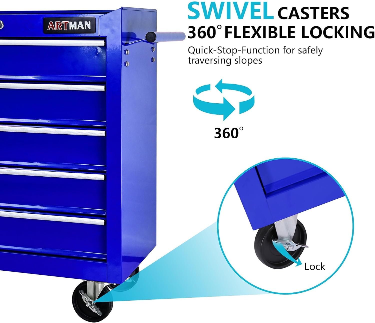 5 Large Drawers Rolling Tool Cart on Wheels, Trolley Organizer Tool Case Chest, Multifunctional Storage Tool Box for Workshop, Garage, Warehouse, Repair Shop (24.2' W×12.9' D×29.9' H-Blue)