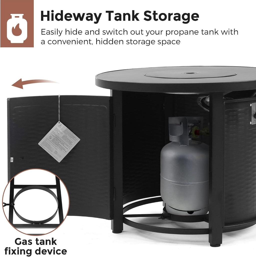 30 Inch Outdoor Fire Table Round Propane Fire Pit Table 50,000 BTU Gas FirePit with Waterproof Cover, Gloves, Steel Lid and Glass Rock, CSA Certified Fire Table for Outside Patio Garden Yard