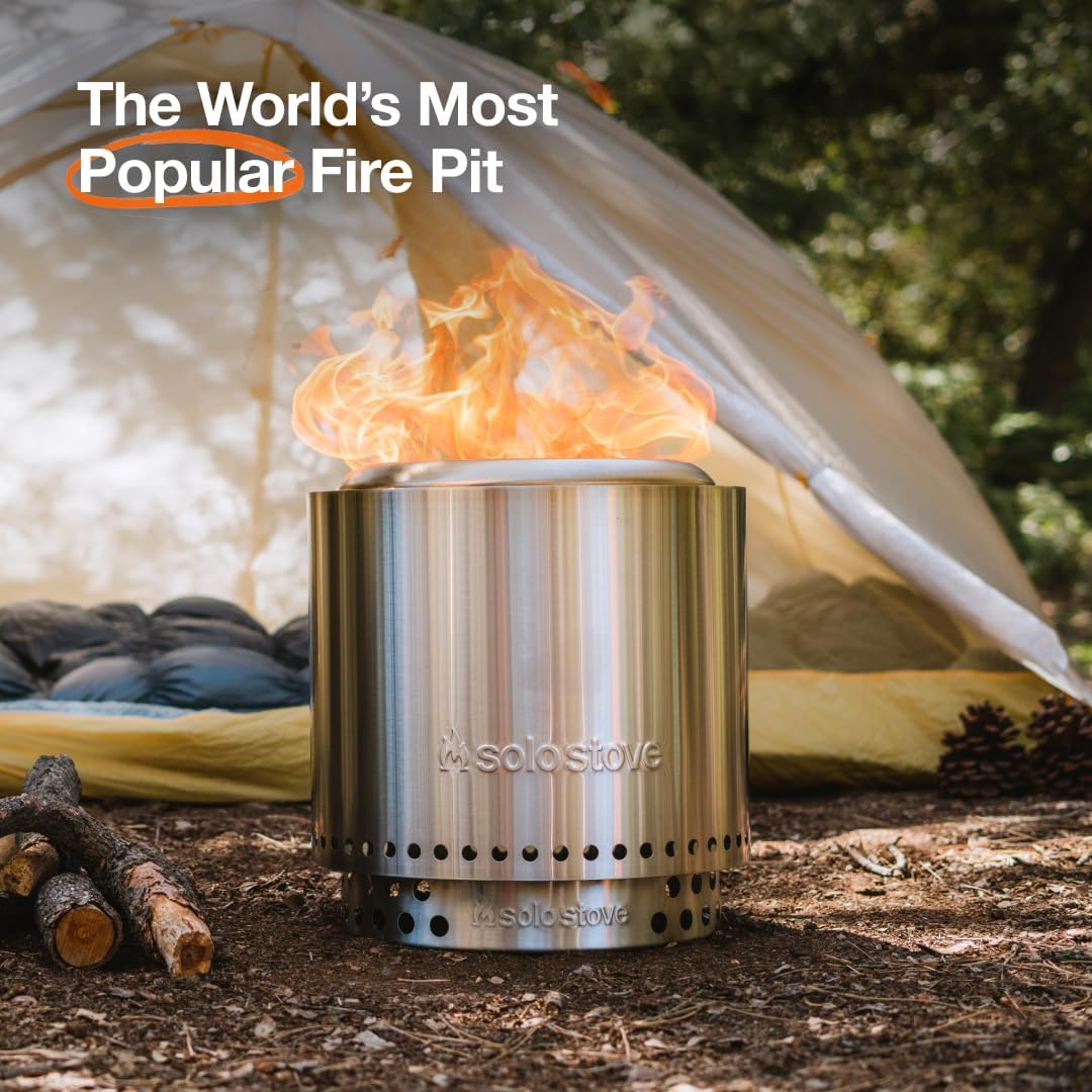 Solo Stove Ranger Essential Bundle | Ideal for 2–4 People | Smokeless Wood Burning Fire Pit with Stand, Lid & Ash Pan | Portable Outdoor Camping Stove, Stainless Steel, 15.25' H x 15' D