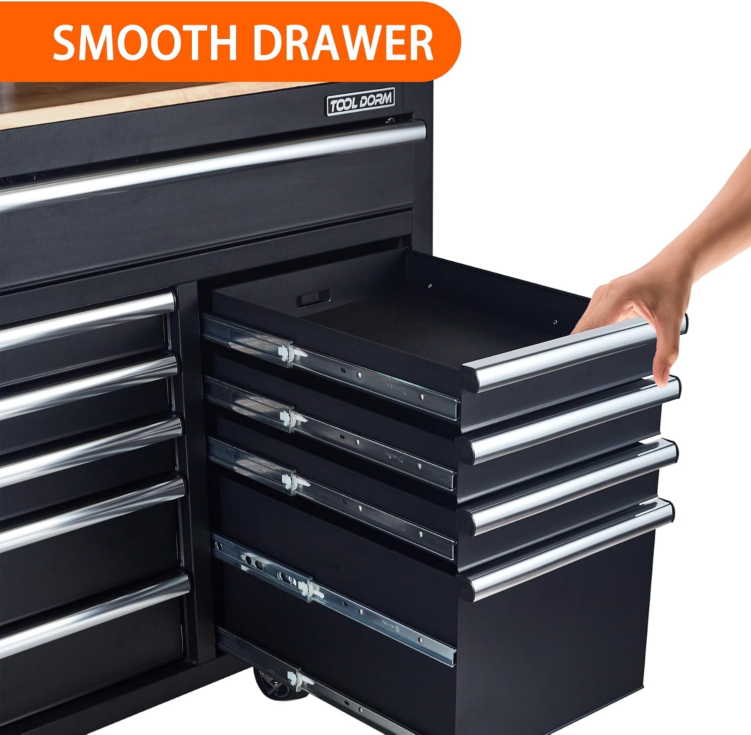 Rolling Large Tool Chest 56-Inch 10 Drawers, Big Tool Chest with Drawers, Workbench with Wooden Top and Power Strip, Rolling Toolbox with Drawers and Locking System, Black