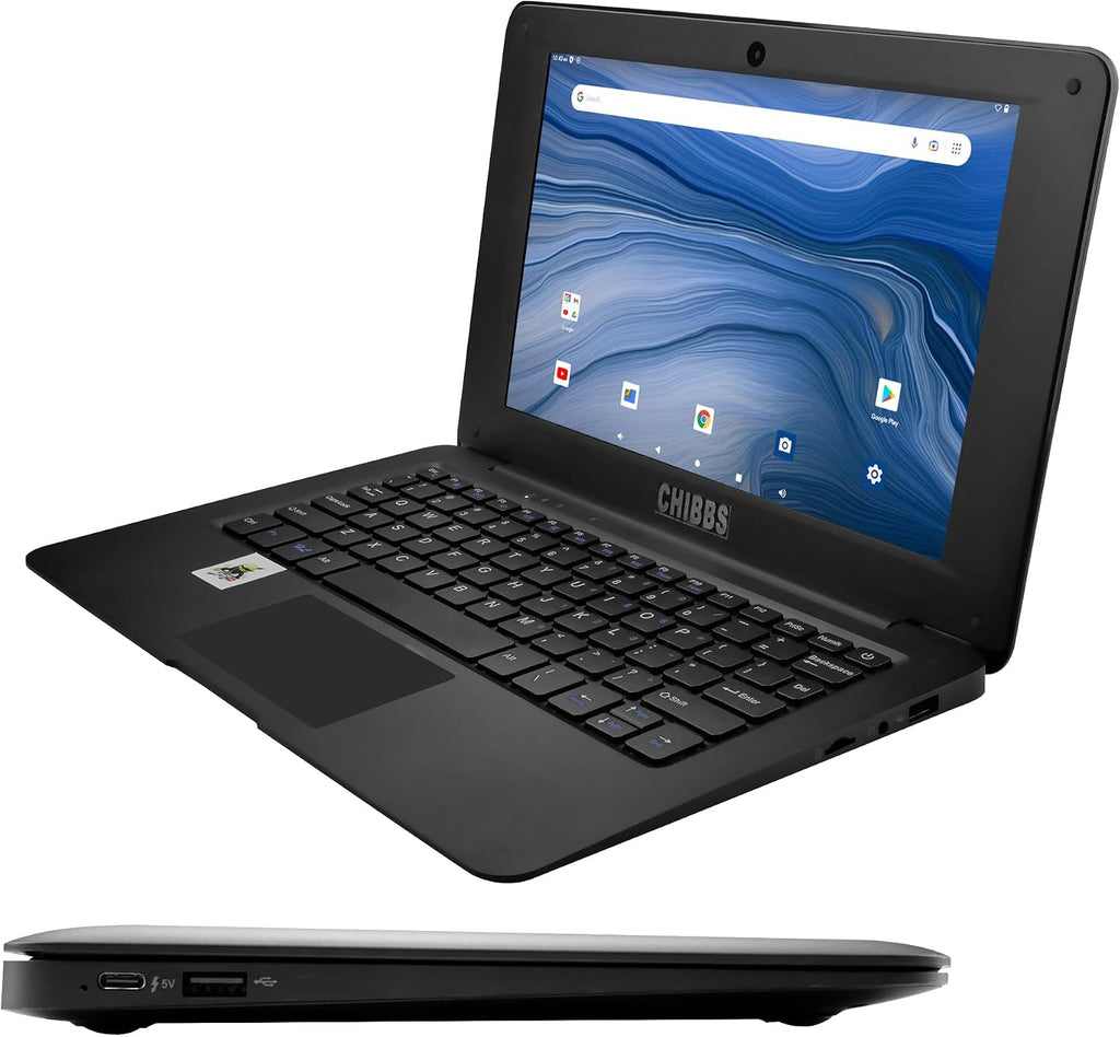 CHIBBS 10.1' Inch Kids Laptop Computer Powered by Android 12, Quad core Processor, 2gb Ram + 64gb ROM, Camera, Bluetooth, 2* USB, Wi-Fi- Black
