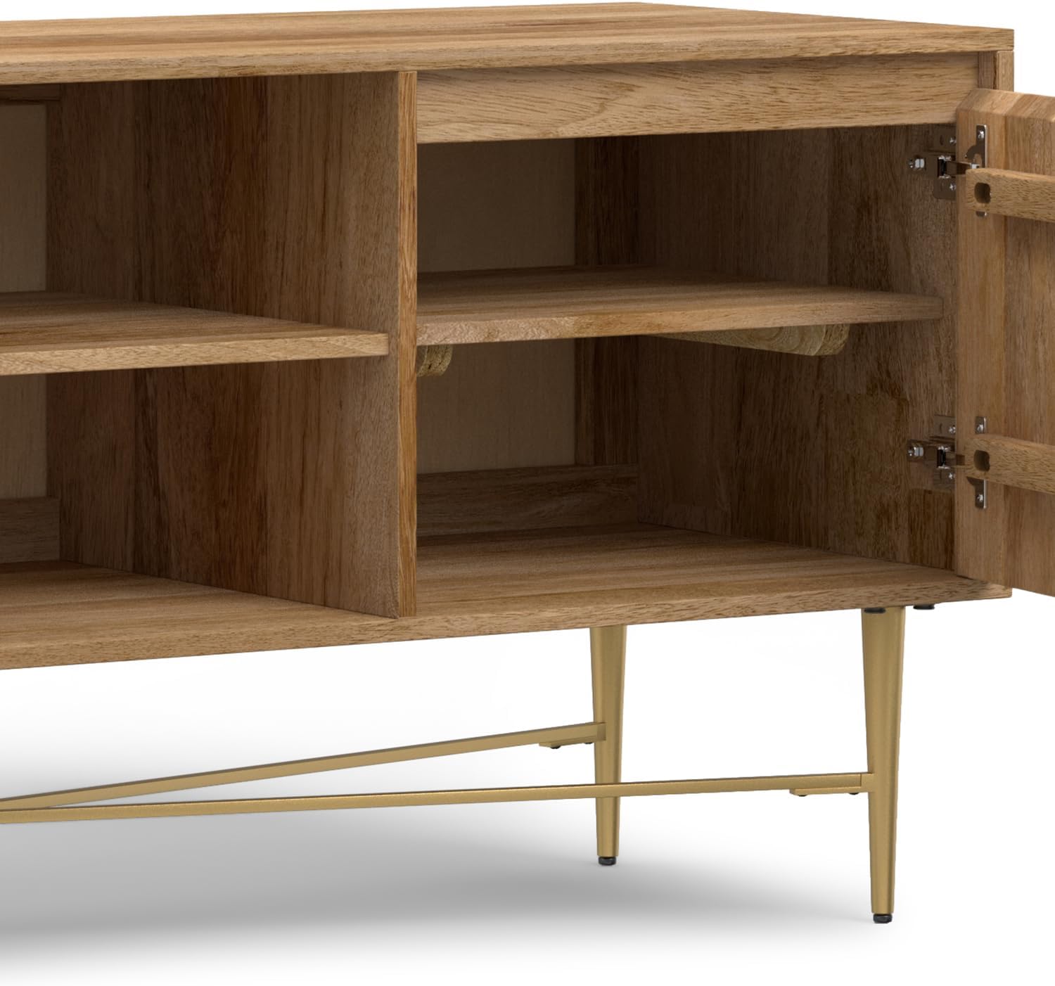 SIMPLIHOME Fallon SOLID MANGO WOOD 60 inch Wide Contemporary TV Media Stand in Natural For TVs up to 65 inches for the Living Room and Entertainment Center