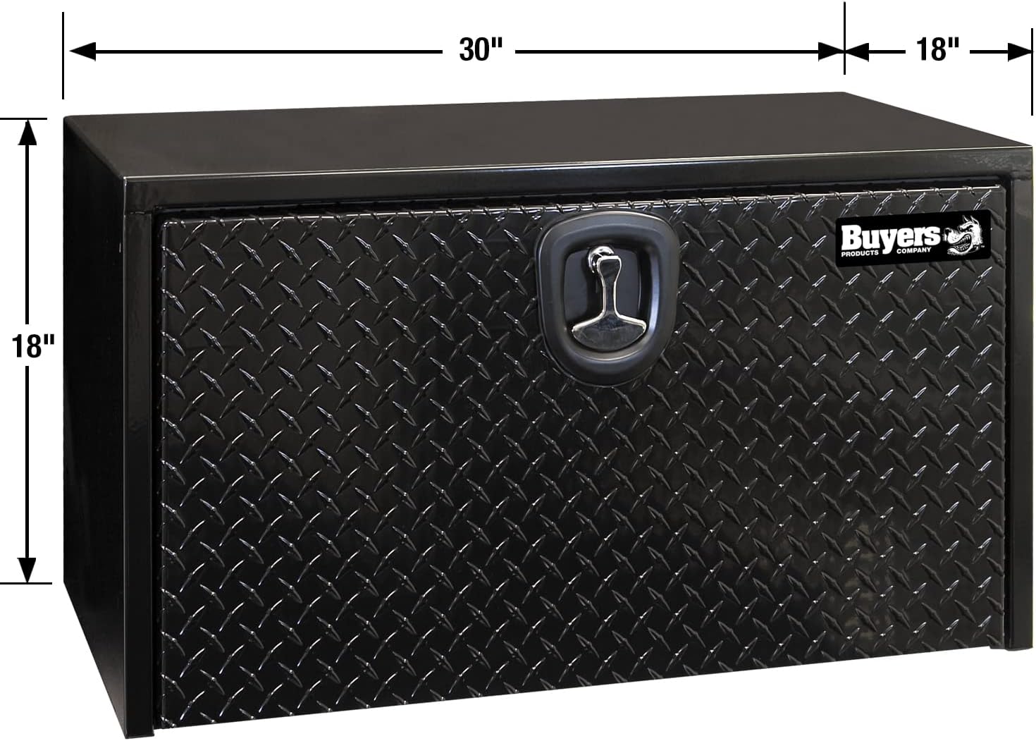 Buyers Products 1702503 Black Steel Underbody Truck Box - Weatherproof Storage Container with Aluminum Diamond Tread Door & Compression Latch, 18 x 18 x 30 Toolbox for Trucks and Trailers, Made in USA