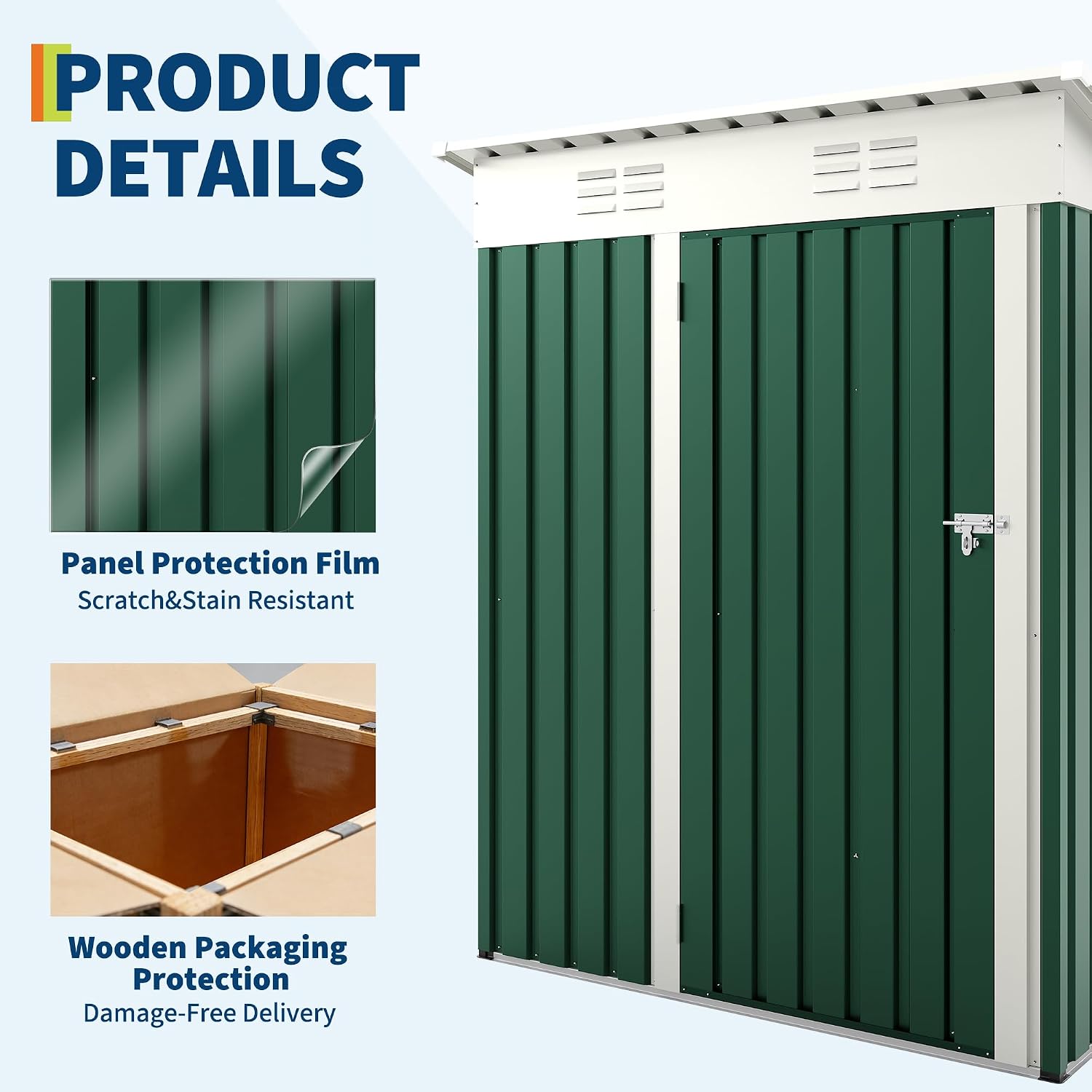 Garvee Metal Tool Shed with Single Door - Slanted Roof, Small Size, 5x3FT, Garden Storage, Outdoor Iron Tool Storage