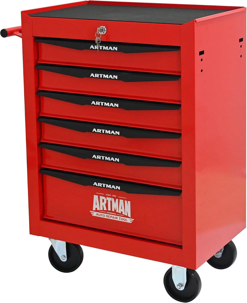 6 Drawers Rolling Tool Box on Wheels, Multifunctional Tool Chest Cabinet with Lock, Drawers Rolling Tool Cart Trolley Organizer Tool Storage Case for Warehouse,Garage,Workshop (Red)