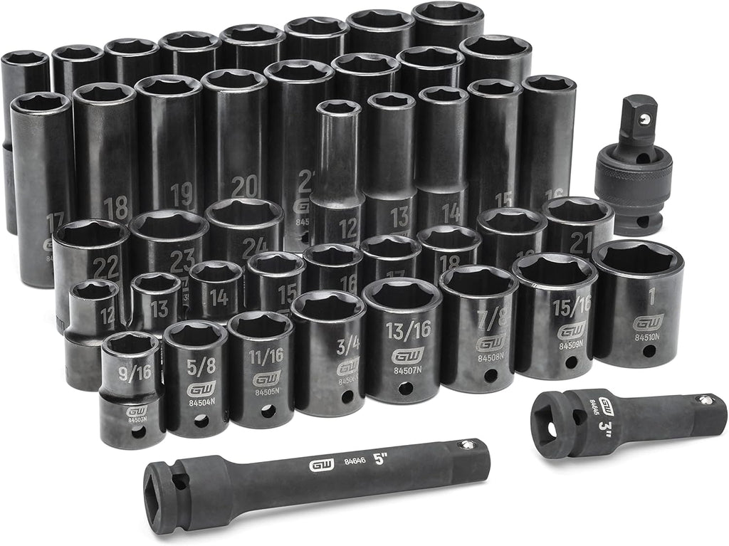 GEARWRENCH 44 Piece 1/2' Drive Standard & Deep SAE/MM Impact Socket Set - 89094