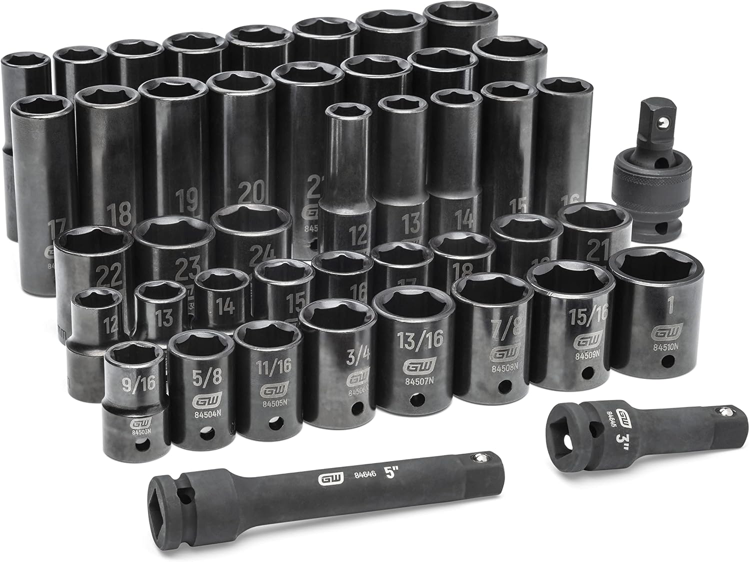 GEARWRENCH 44 Piece 1/2' Drive Standard & Deep SAE/MM Impact Socket Set - 89094