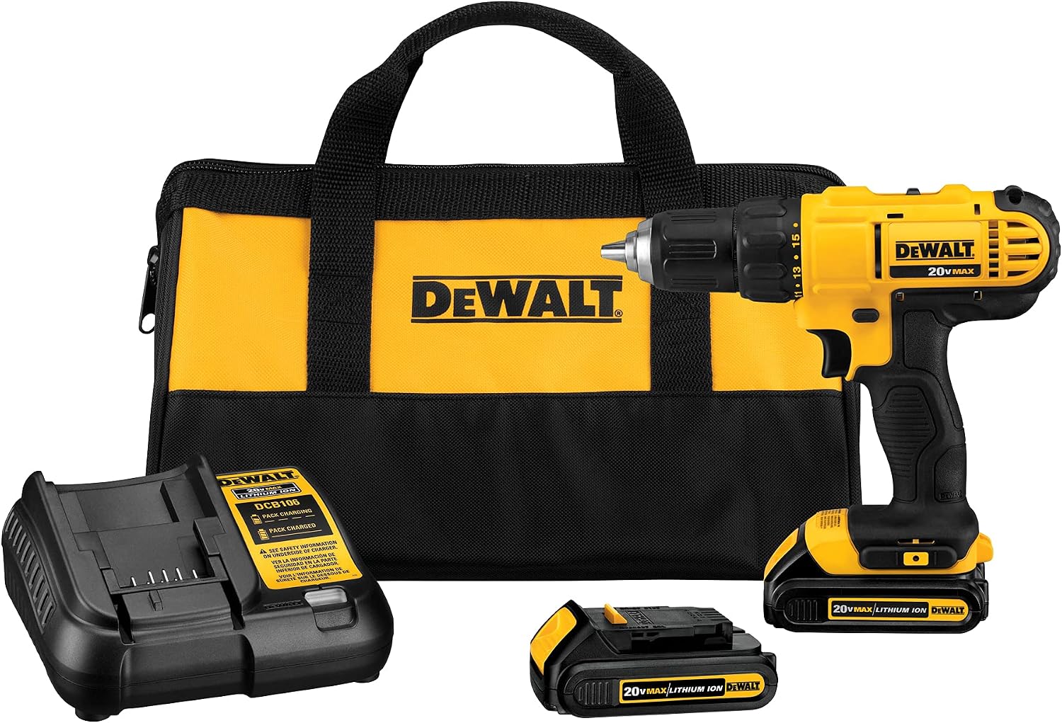 DEWALT 20V Max Cordless Drill/Driver Kit, Compact (DCD771C2) and 13-Piece Black Oxide Drill Bit Set with Pilot Point