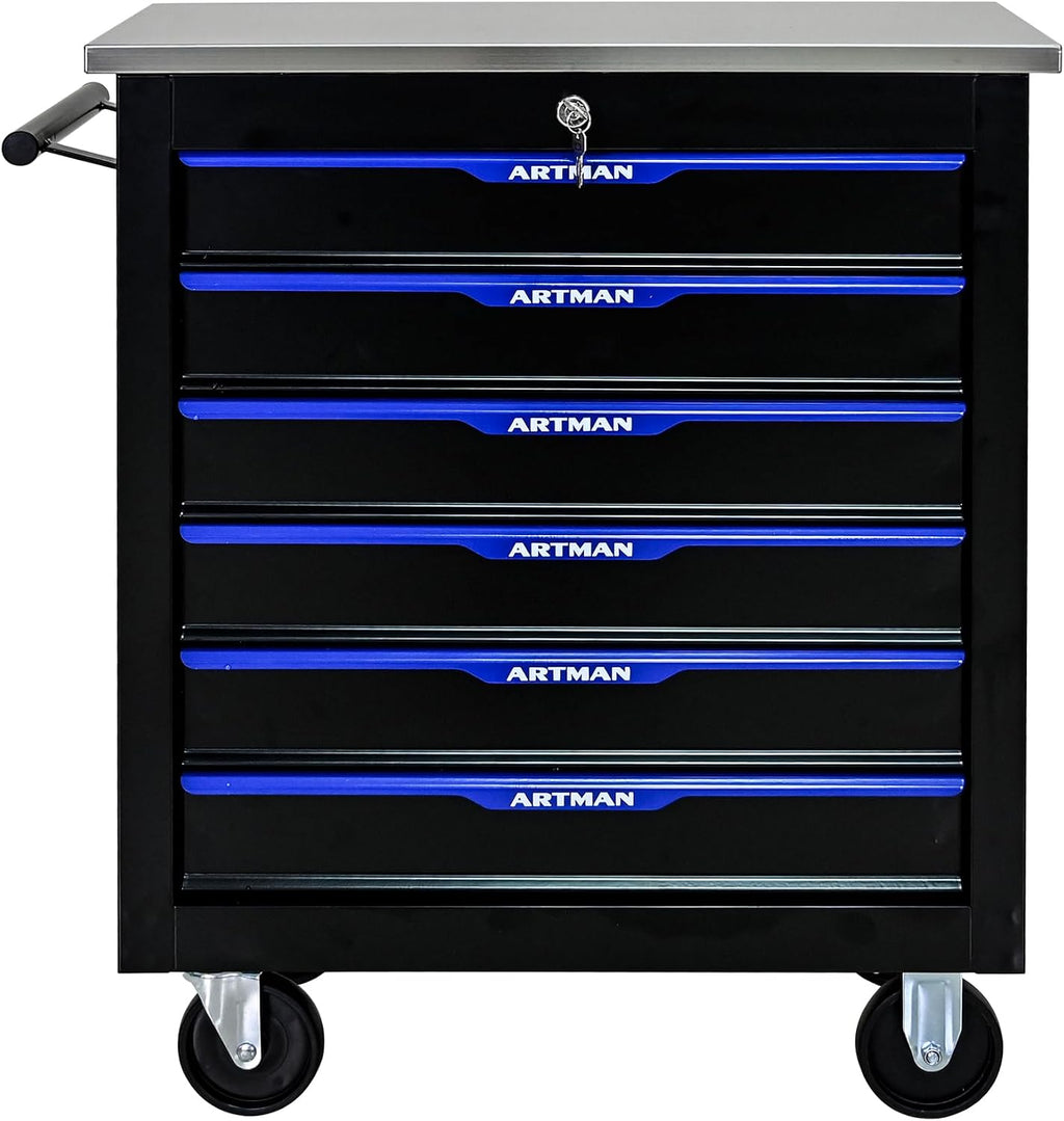 6 Drawers Rolling Tool Chest Cart PLUS ,Tool Storage Cabinet With 4 Wheels.Tool Cabinet Trolley With Locking System and Stainless Steel Countertops.Tool Storage Cart for Garage,Workshop,Warehouse