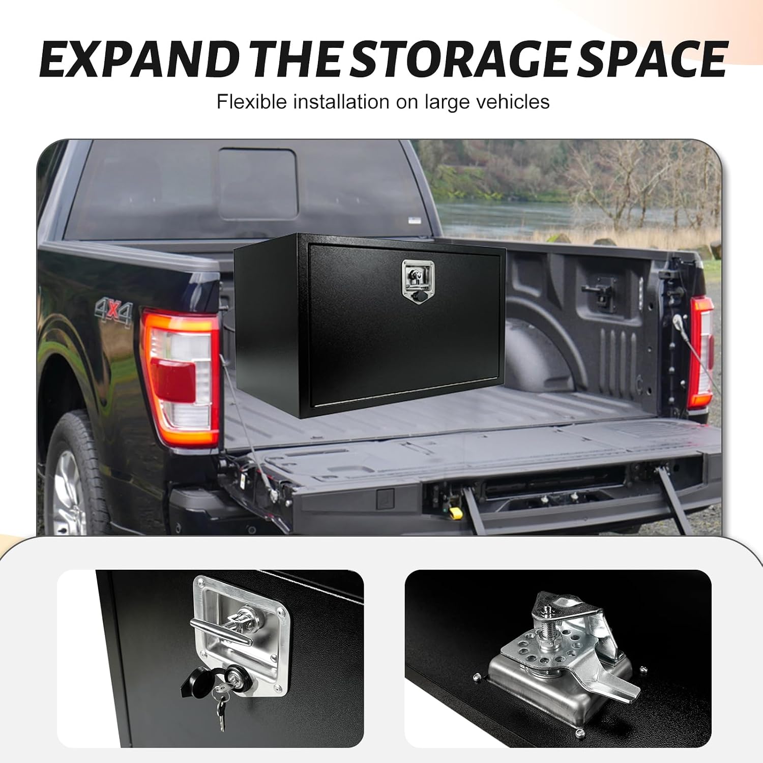 36 Inch Underbody Truck Tool Box 2 Pack, 36'x 18'x 18' Heavy Duty Truck Storage Organizer with T-Handle Lock Tool Box Chest For Storage Smooth Surface Waterproof, Black (Pack of 2)