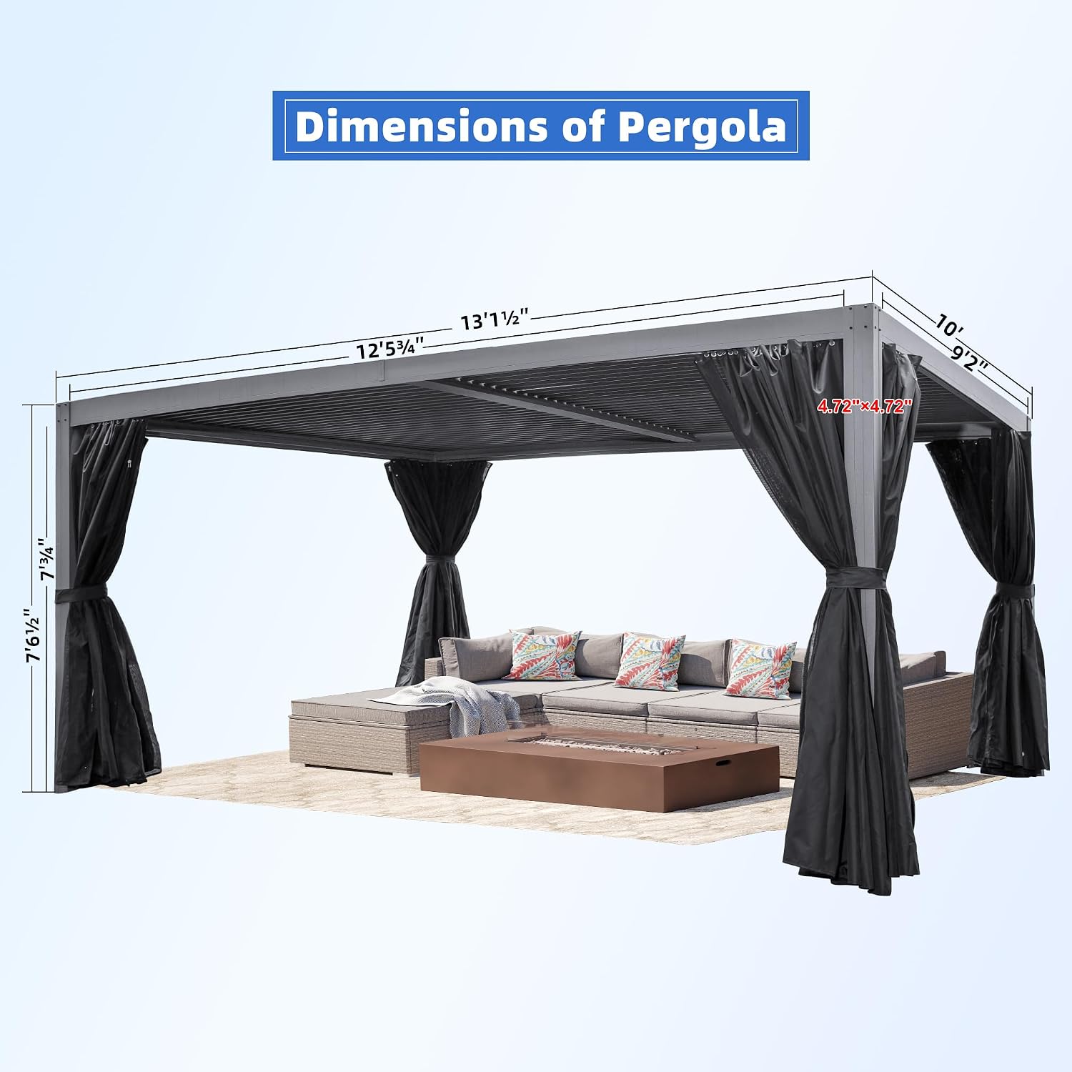 Domi 10x13FT Louvered Pergola, Full Aluminum Pergola with Adjustable Louvered Roof, Outdoor Pergola with Waterproof Curtains and Netting, Gray