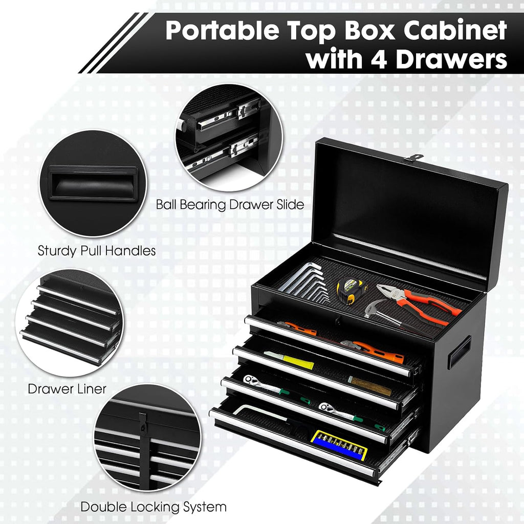 5-Drawer Rolling Tool Chest – 2-in-1 Lockable Tool Box with Wheels, Sliding Drawers & Detachable Top – Garage & Workshop Storage Cabinet, Black