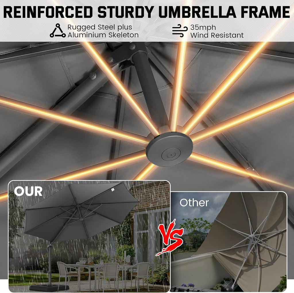 Hoteel 10ft Patio Umbrella Heavy Duty Aluminum Windproof & Shade Provision Outdoor Cantilever Round Offset Large Umbrella Height Adjustable with 360°Rotation for Patio Pool Deck Gazebo, Gray