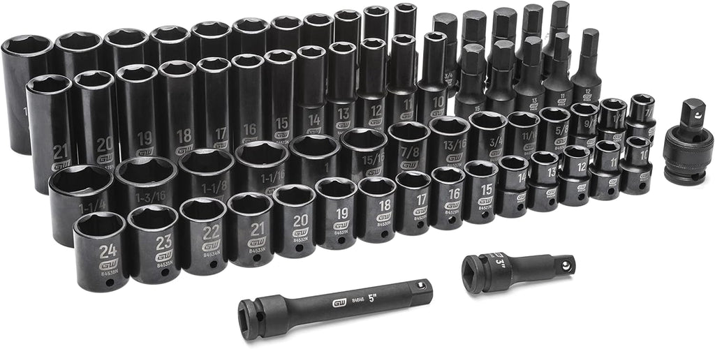 GEARWRENCH 65 Piece 1/2' Drive Standard & Deep SAE/MM Impact Socket Set - 89095
