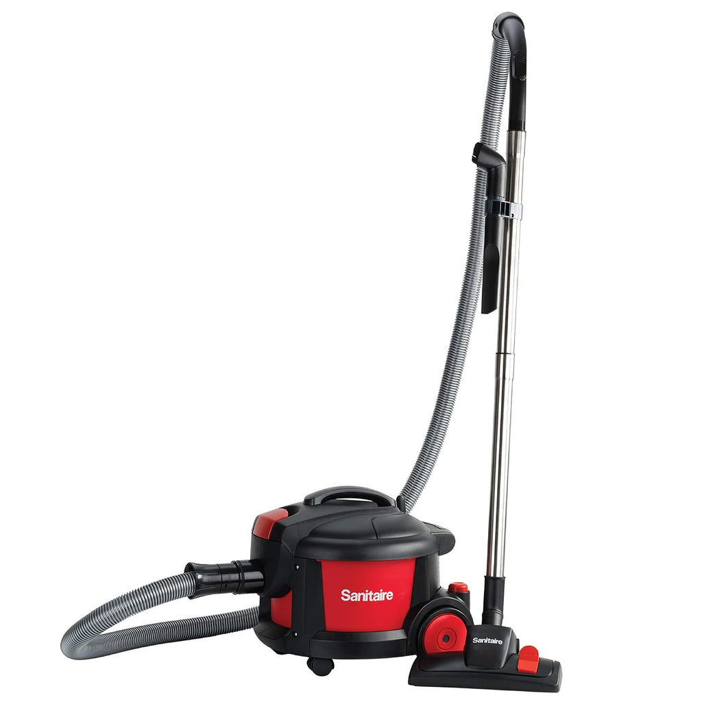 Sanitaire SC3700A Quiet Clean Canister Vacuum, Red/Black, 9.0 Amp, 11' Cleaning Path.