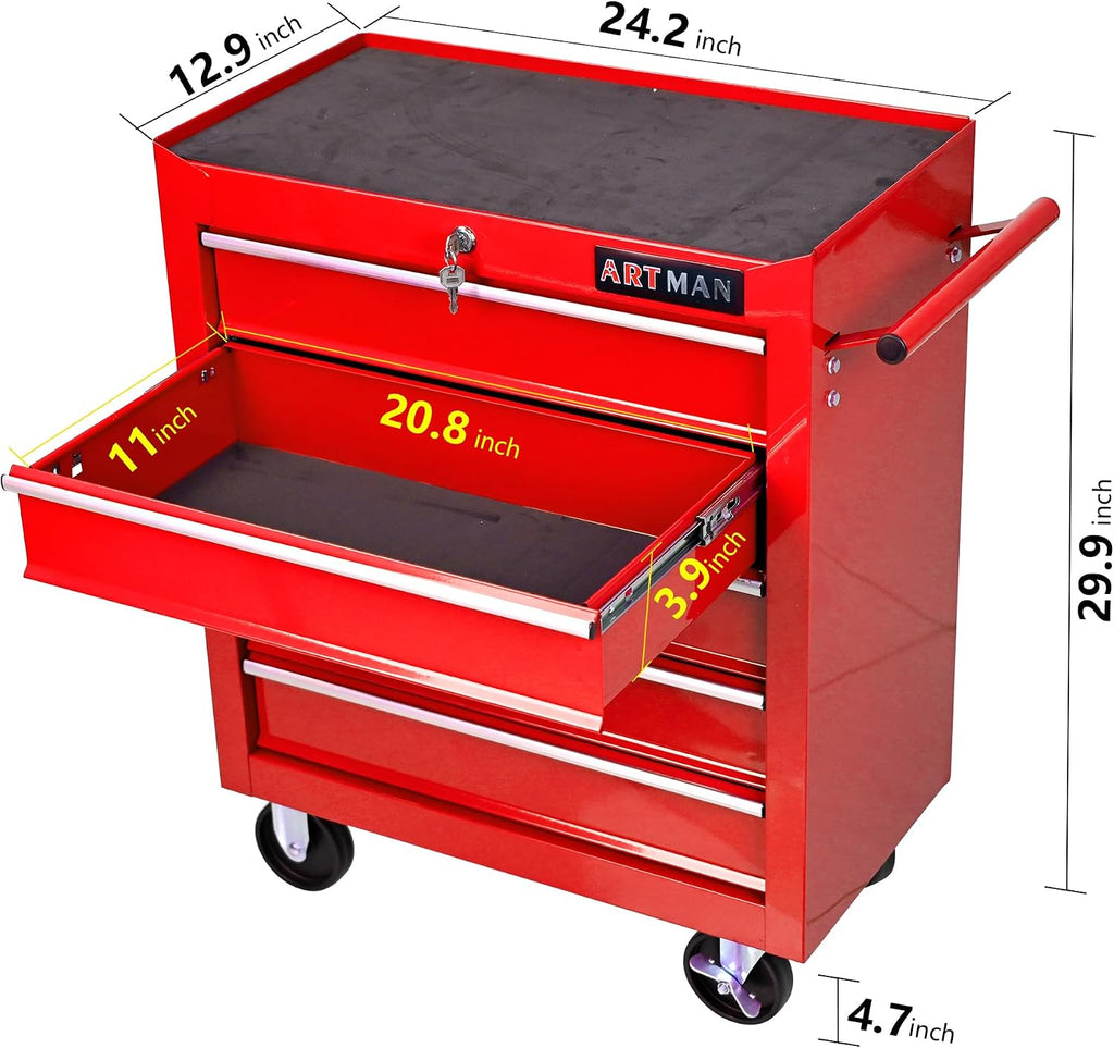 5 Drawers Rolling Tool Chest Cart ,24.2*12.9*29.9'Tool Storage Cabinet With 4 Wheels.Portable Tool Cabinet Trolley With Locking System and Drawer Liners.Tool Storage Cart for Garage,Workshop