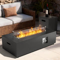2-Piece 42' Rectangular Propane Fire Pit for Outside Patio with Hidden Tank Table, 50,000 BTU Fireplaces with Glass Wind Guard, Lid, Glass Rocks, Cover(Black)
