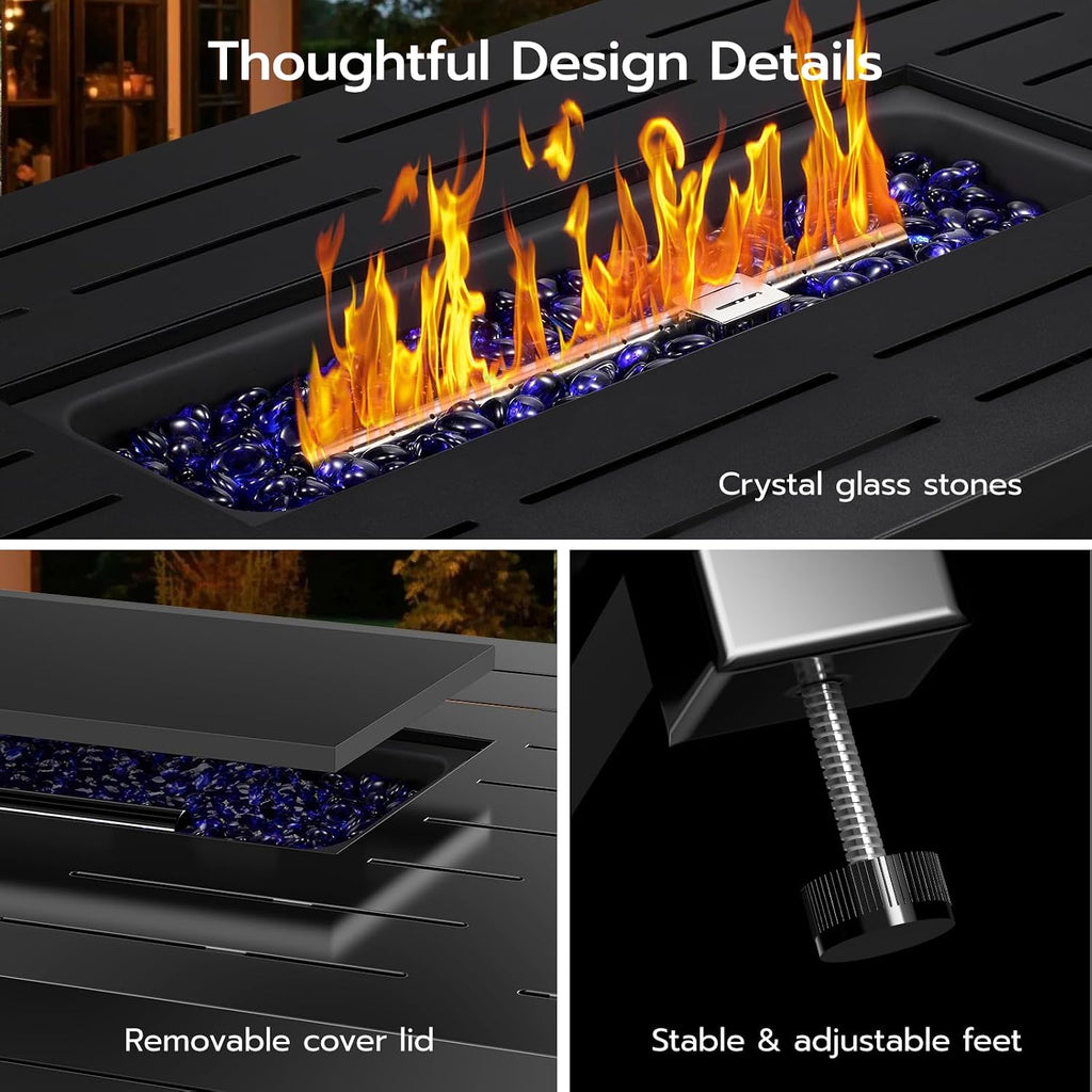 Xbeauty Propane Fire Pit Table, 42' Outdoors Gas Fire Pit Table, 50,000 BTU Auto-Ignition Fire Tables with Lid, Outside Garden Backyard Deck Patio (Square)