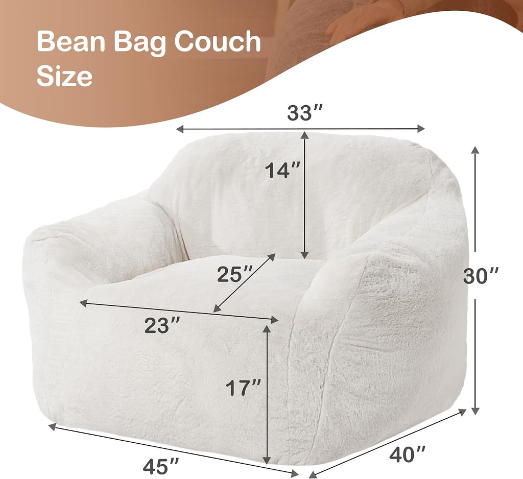 Giant Bean Bag Chair for Adults, Large Memory Foam BeanBag Chairs, Oversized Bean Bag Sofa with Filler, Faux Fur Big Reading Chair Comfy Floor Sofa Chair (Beige)