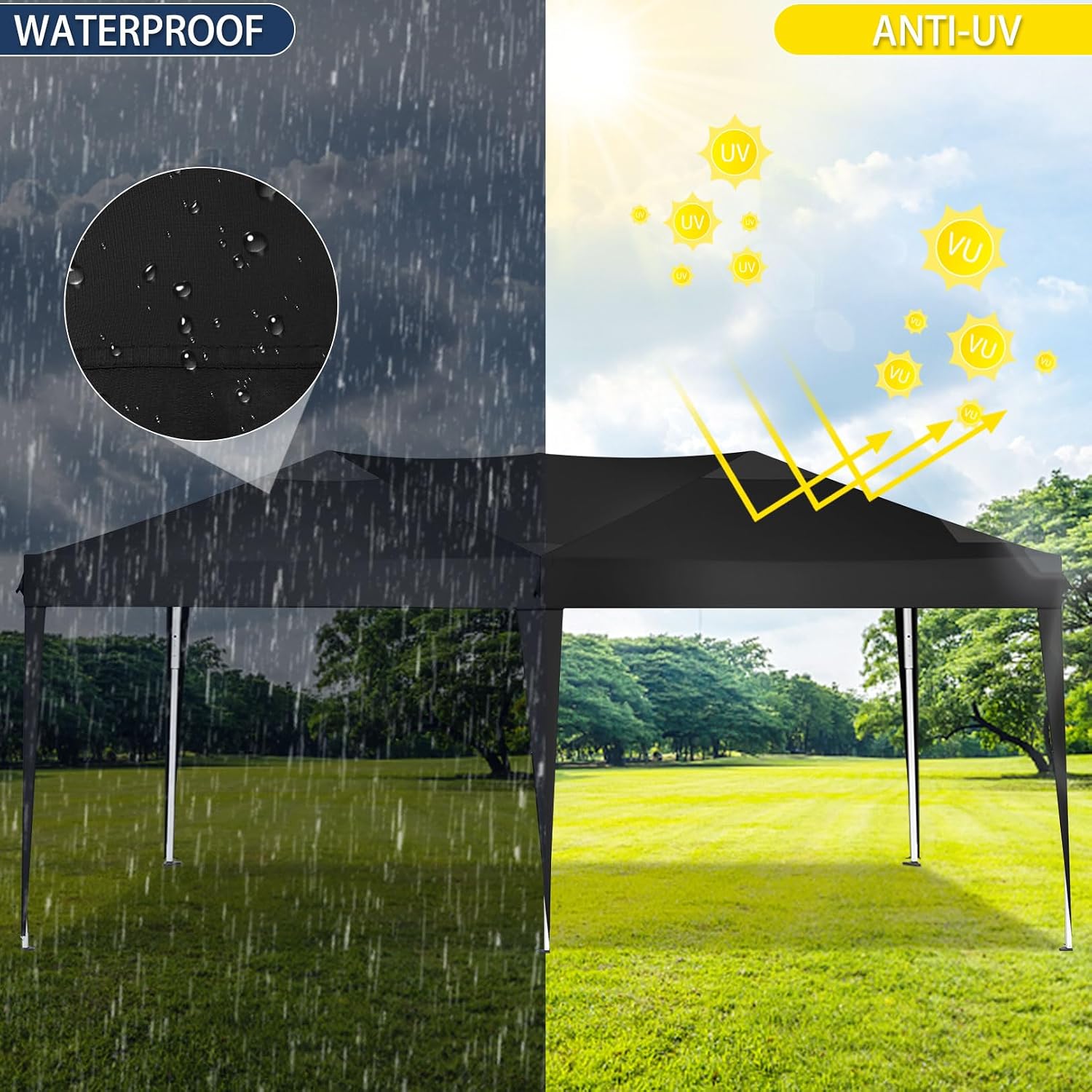 COBIZI 10x20 Pop Up Canopy Tent Party Tents for Parties Weddings Backyard Waterproof Outdoor Commercial Instant Canopy Event Tent with Stakes, Ropes,Sandbags, Black