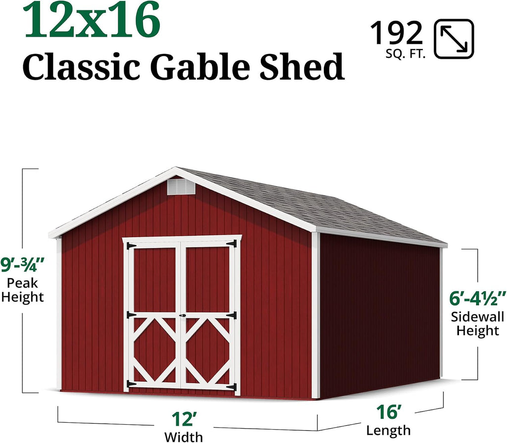Little Cottage Co. 12x16 Classic Gable Shed with Floor, Outdoor Wood Storage Do-It-Yourself Precut Kit