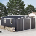 10x12 FT Outdoor Storage Shed, Extra Large Metal Garden Shed with Lockable Doors, Windows & Air Vents, Heavy-Duty Steel Backyard Utility Shed for Tools, Lawn Equipment, Motorcycles, Bikes, Patio,Gray