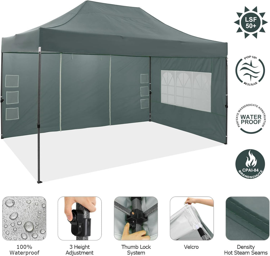 COBIZI 10x15 Pop up Canopy Tent 10x15 Canopy with 4 Sidewalls Waterproof Heavy Duty Commercial Canopy for Parties Outdoor Garden Gazebo Tent, Carry Bag(10x15ft, Gray)