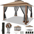 COBIZI 12x12 FT Pop up Gazebo on Clearance Canopy Tent, Carpas para Patio, Easy up Outdoor Canopy Tents with Portable Storage Bag for Backyard, Outdoor Waterproof Gazebos for Garden,Camping, Brown