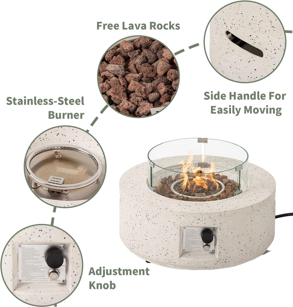 COSIEST Outdoor Propane Fire Pit Coffee Table, 28-inch Terrazzo Round Base Patio Heater, Certified, 40,000 BTU Stainless Steel Burner, Wind Guard, Free Lava Rocks, Waterproof Cover