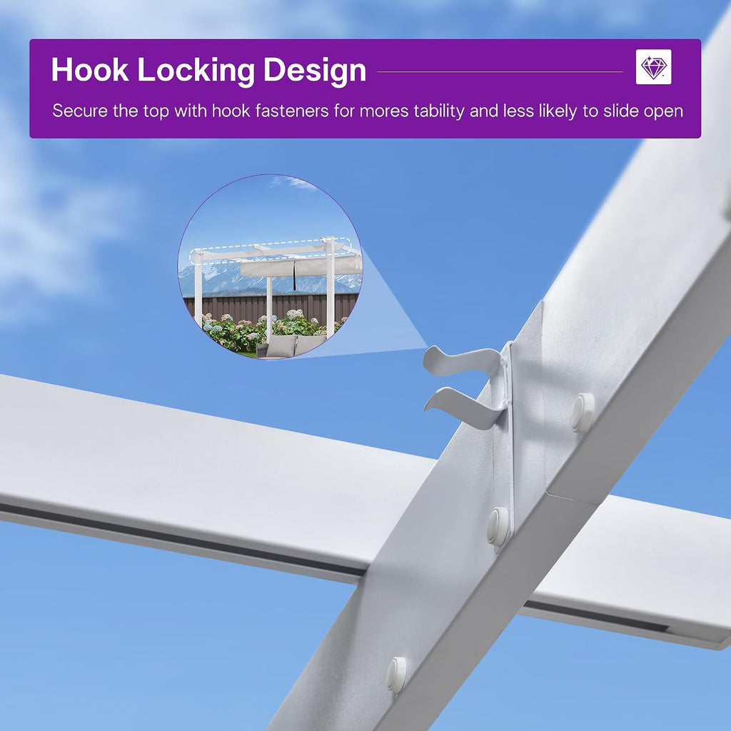 PURPLE LEAF 10' x 10' Aluminum Outdoor Pergola White Wind-Resistant Retractable Pergola with Double Sun Shade Canopy Heavy-Duty Metal Pergola for Patios Backyard Deck Garden, White