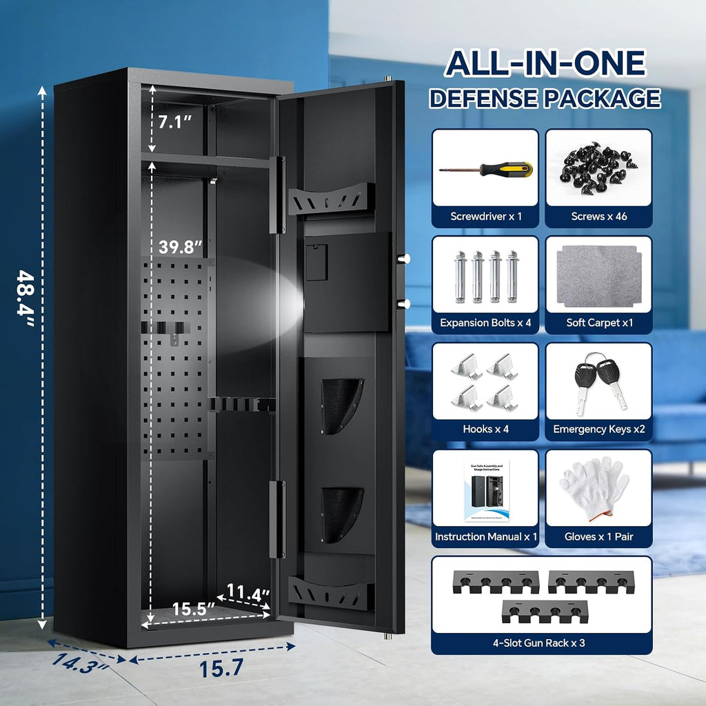 8-10 Gun Rifle Safe for Home Security, Gun Safe for Rifles and Pistols - Quick Access Digital Keypad | Easy Assembly Gun Safe with Adjustable Shelves (Fits Shotguns & Ammo)