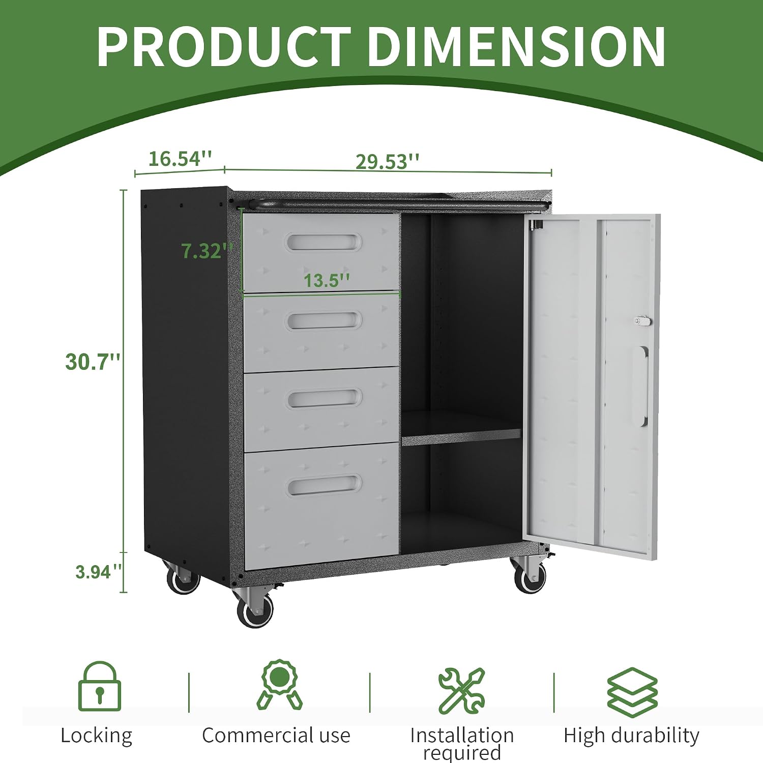 Metal Mobile Tool Storage Cabinet with Wheels,Heavy Duty Rolling Tool Cabinets for Garage,Metal Storage Cabinets with 4 Drawer and 1 Locking Doors,Assembly Required