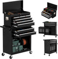 8-Drawer Rolling Tool Chest with Wheels, 2-in-1 Detachable Tool Box with Drawers and Large Cabinet, Rolling Tool Chest Storage Cabinet with Lockable for Warehouse, Garage, Workshop (Black)