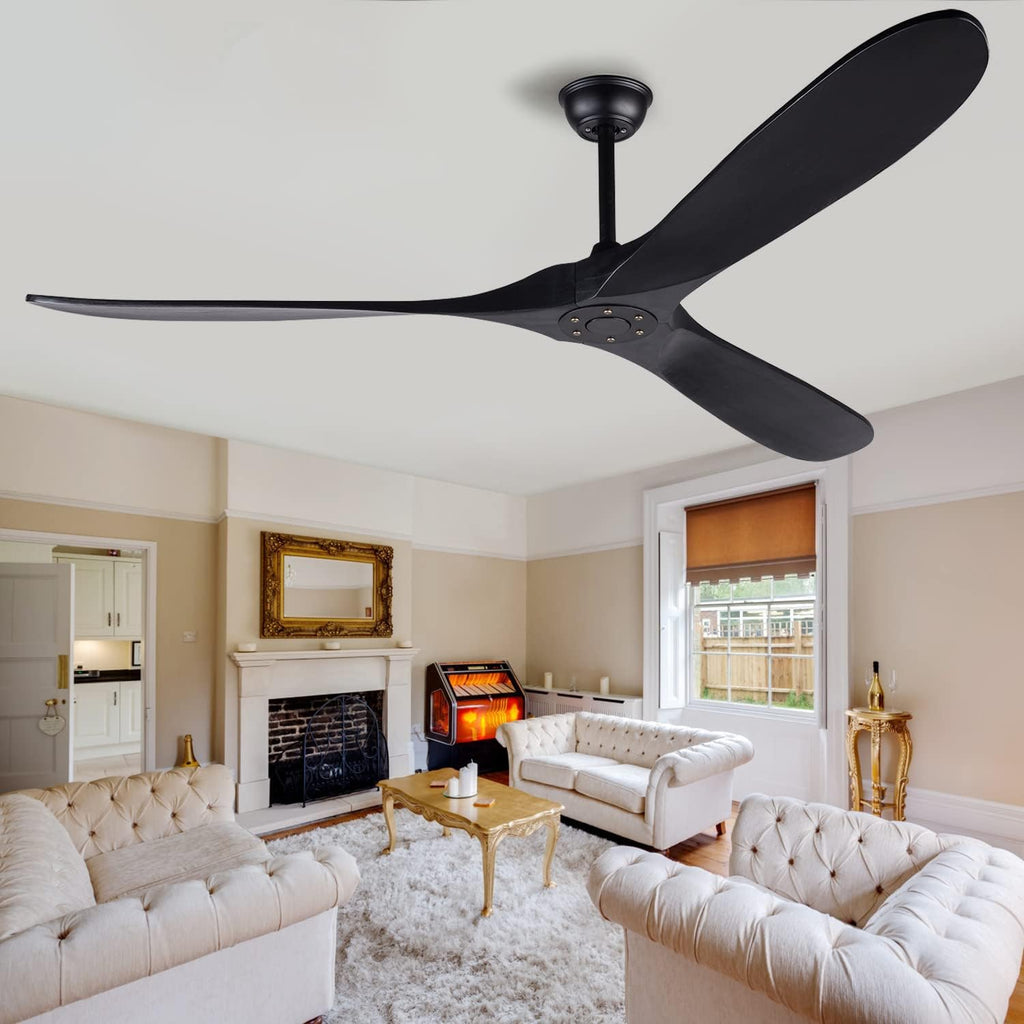 72 Inch Black Ceiling Fan No Light ，Wood Outdoor Ceiling Fans for Patios Living Room Gazebo Mid Century Modern Exterior Extra Large Waterproof Ceiling Fan without Light with Downrod