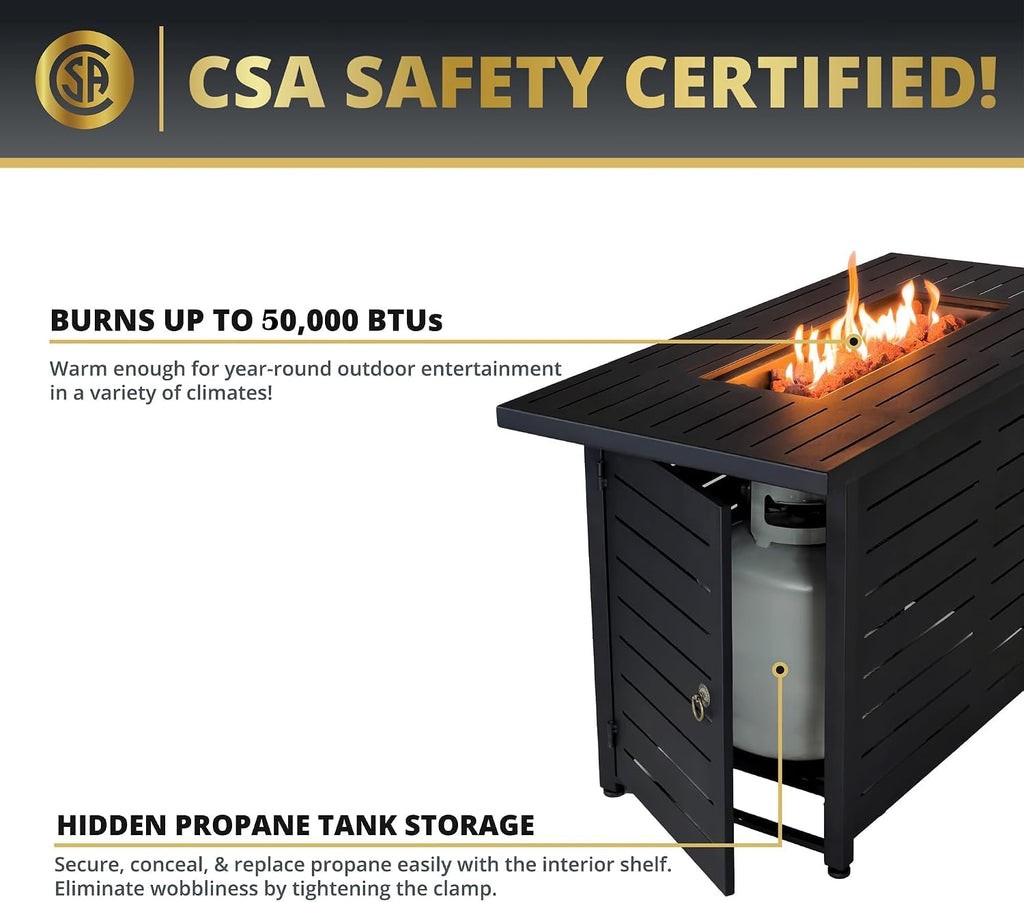 42' Outdoor Propane Fire Pit Table, Gas Fire Pits with Lava Rock Waterproof Cover and Removable Lid for Outside Gatherings Parties on Patio Deck Garden Backyard Balcony 50000 BTU, CSA Certified