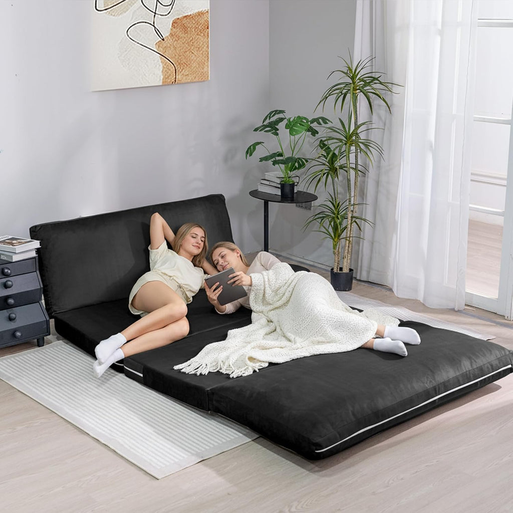 Cvortll 4-in-1 Folding Sofa Bed, Memory Foam Bean Bag Chair, Large Convertible Couch, Floor Foldable Sofa for Bedroom, Living Room, Apartment (Black-Large)