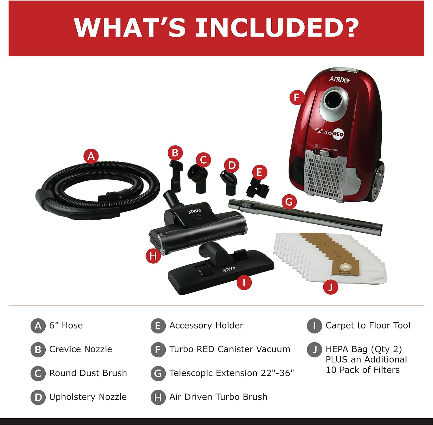 Atrix AHC Turbo Red HEPA 6-Quart Canister Vacuum Cleaner – Premium Bundle for Home & Carpet Cleaning, Includes Accessories & Variable Speed Motor