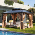 Hardtop Gazebo 10x12FT Hardtop Gazebo, Aluminum Frame Permanent Pavilion with Curtains and Netting, Outdoor Polycarbonate Gazebo, Double Roof Canopy, for Gardens, Patios, Lawns