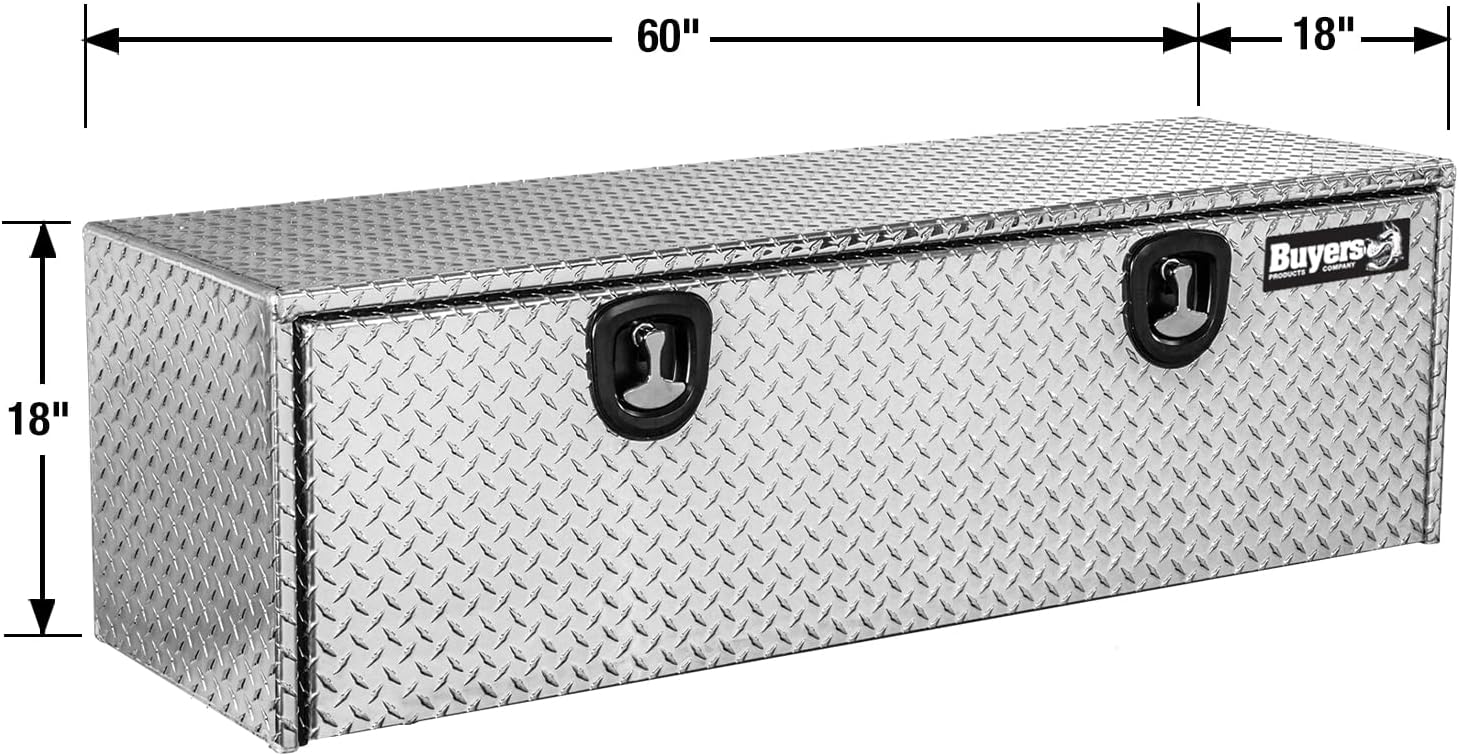 Buyers Products 1705115 Diamond Tread Aluminum Underbody Truck Tool Box, 18 x 18 x 60, Made in USA, .100 in. Thick, Corrosion-Resistant, Locking Compression Latch, Secure Storage for Work Trucks