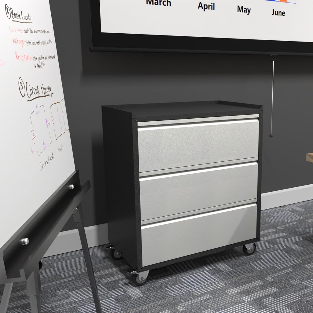 3 Drawer Rolling Garage Storage Cabinet, Small Metal Tool Cabinet with Drawer, Tool Chest & Cabinet for Workshop, Garden, Home, Office, Assembly Required, Black/Gray