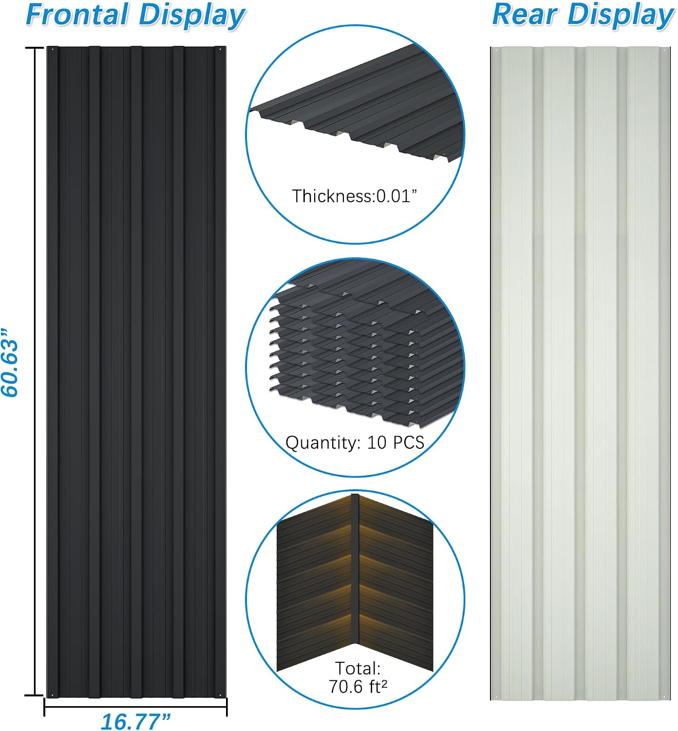 Metal Roof Panels 10Pcs Roofing Panels Galvanized Steel with Screw Resistant,Versatile and Durable Suitable for Garages,Sheds, Stables and Mobile Homes Black 70 sq.ft